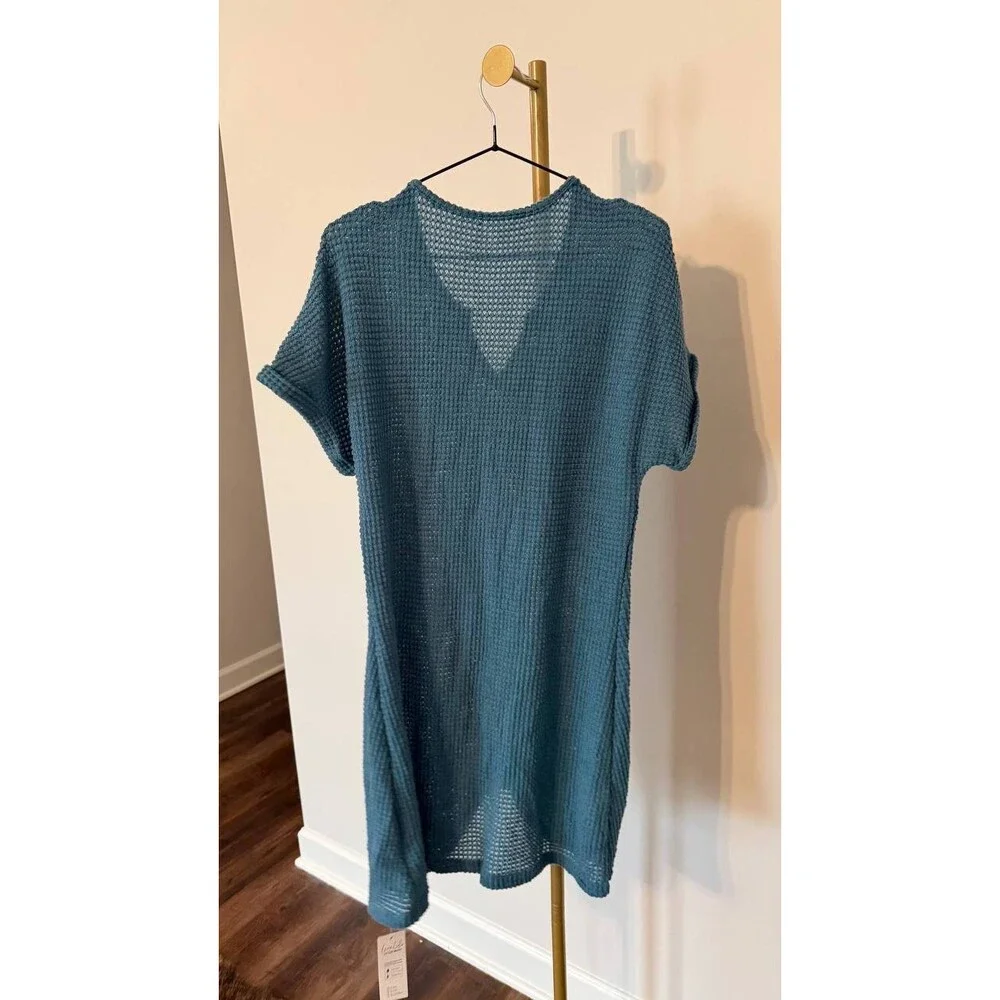 Cupshe Blue Waffle Knit Mini Dress Size L NWT Short Sleeve Beachwear - Picture 5 of 6